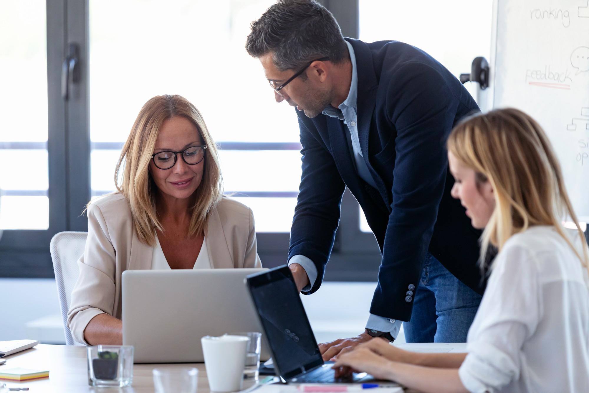 Team collaborating in a modern office